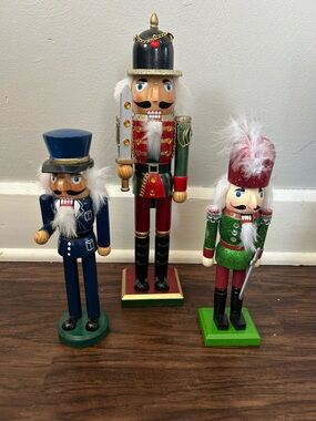 Festive Red, Green & Blue Wooden Nutcracker Soldier Trio - Holiday Decor